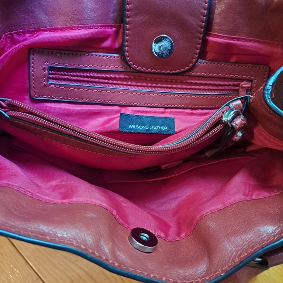 Wine Red Italian Leather Handbag with Silver Hardware - Picture 2 of 9